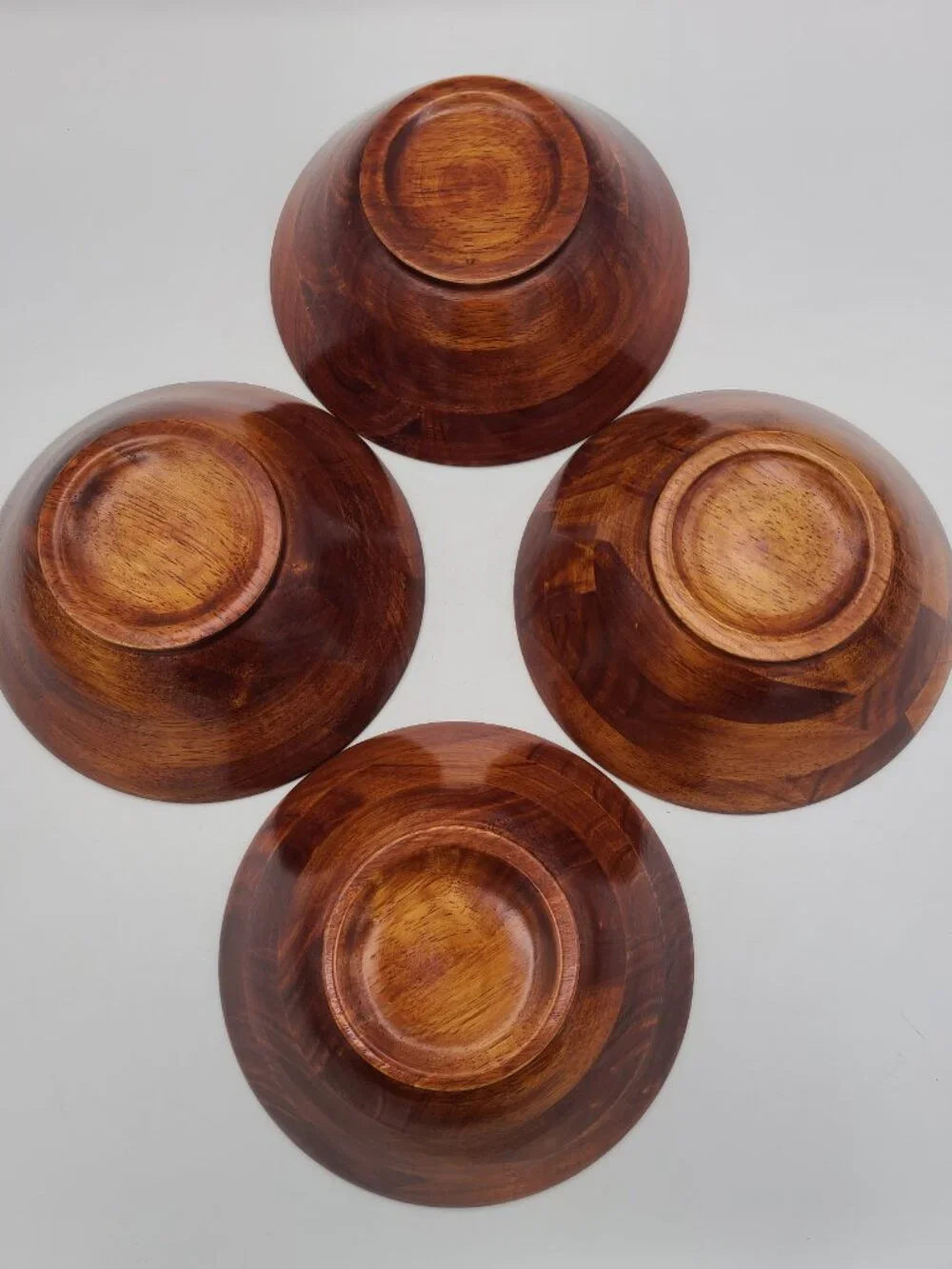 Vintage Hardwood Salad Bowls Set of 5, One 12” And Four 7” Vietnam
